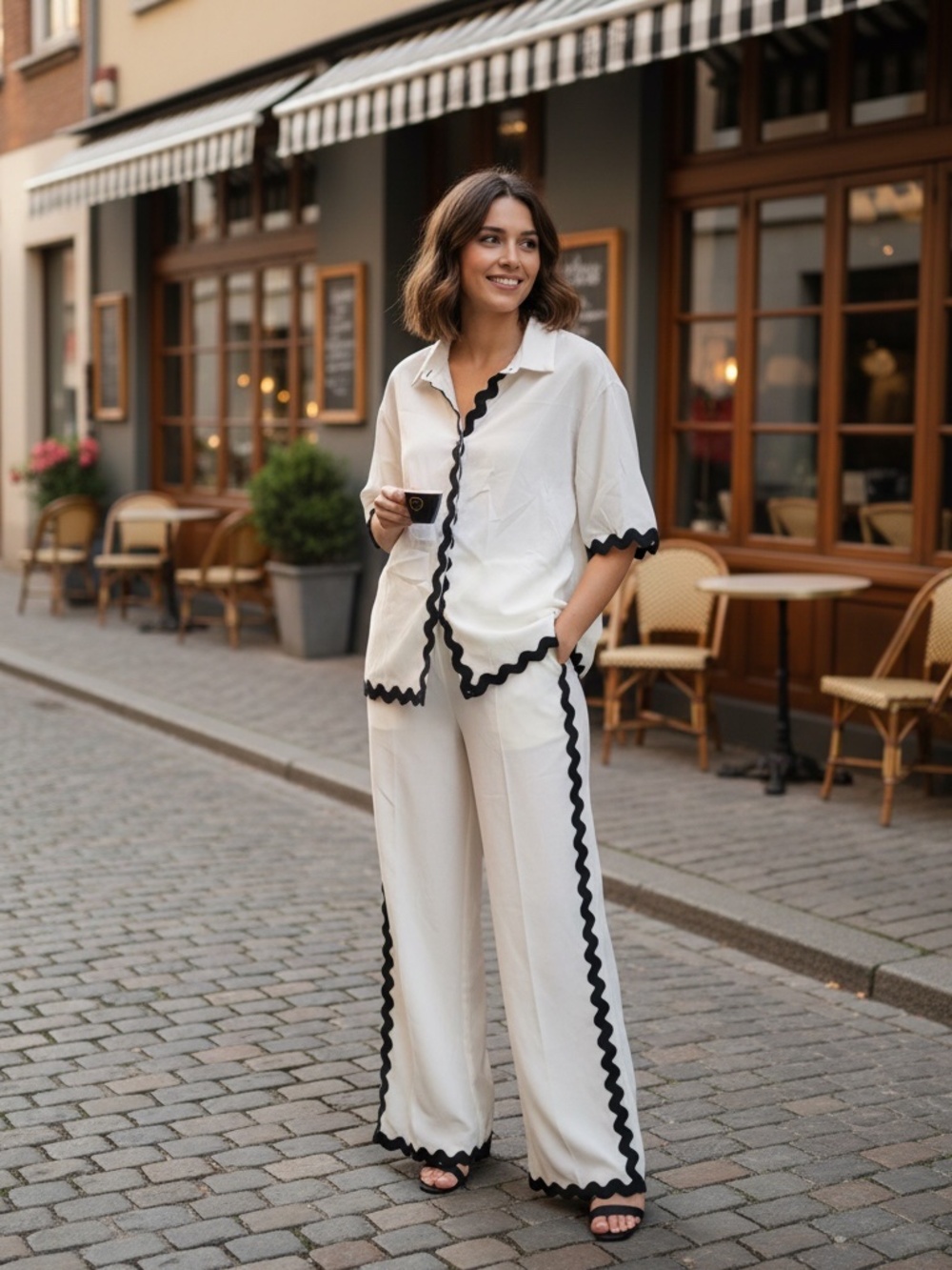 Endless Moon Contrast Ric Rac Trim Shirt and Pants Set